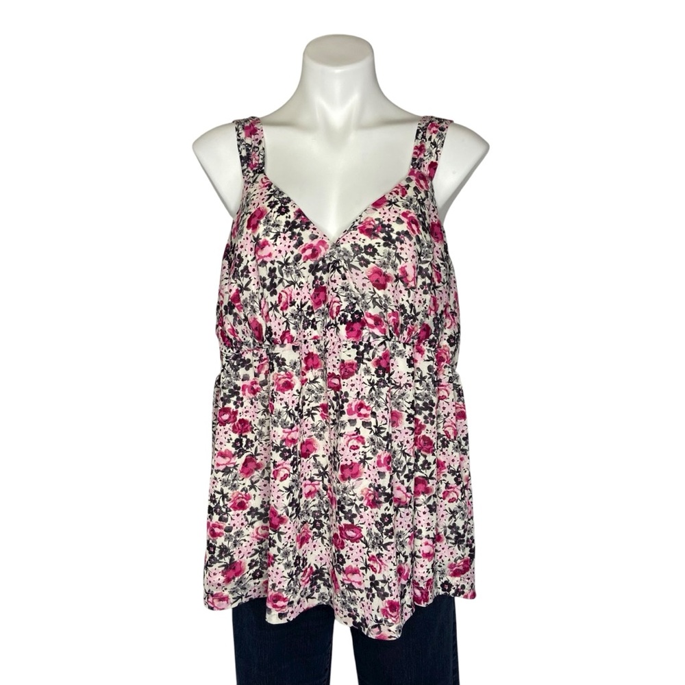 TORRID Floral Babydoll Tank Top Flowy V Neck Faux Wrap Sleeveless Blouse Size 3